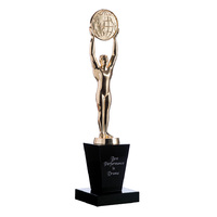 STAT01: Gold oscar figurine with globe on black crystal base